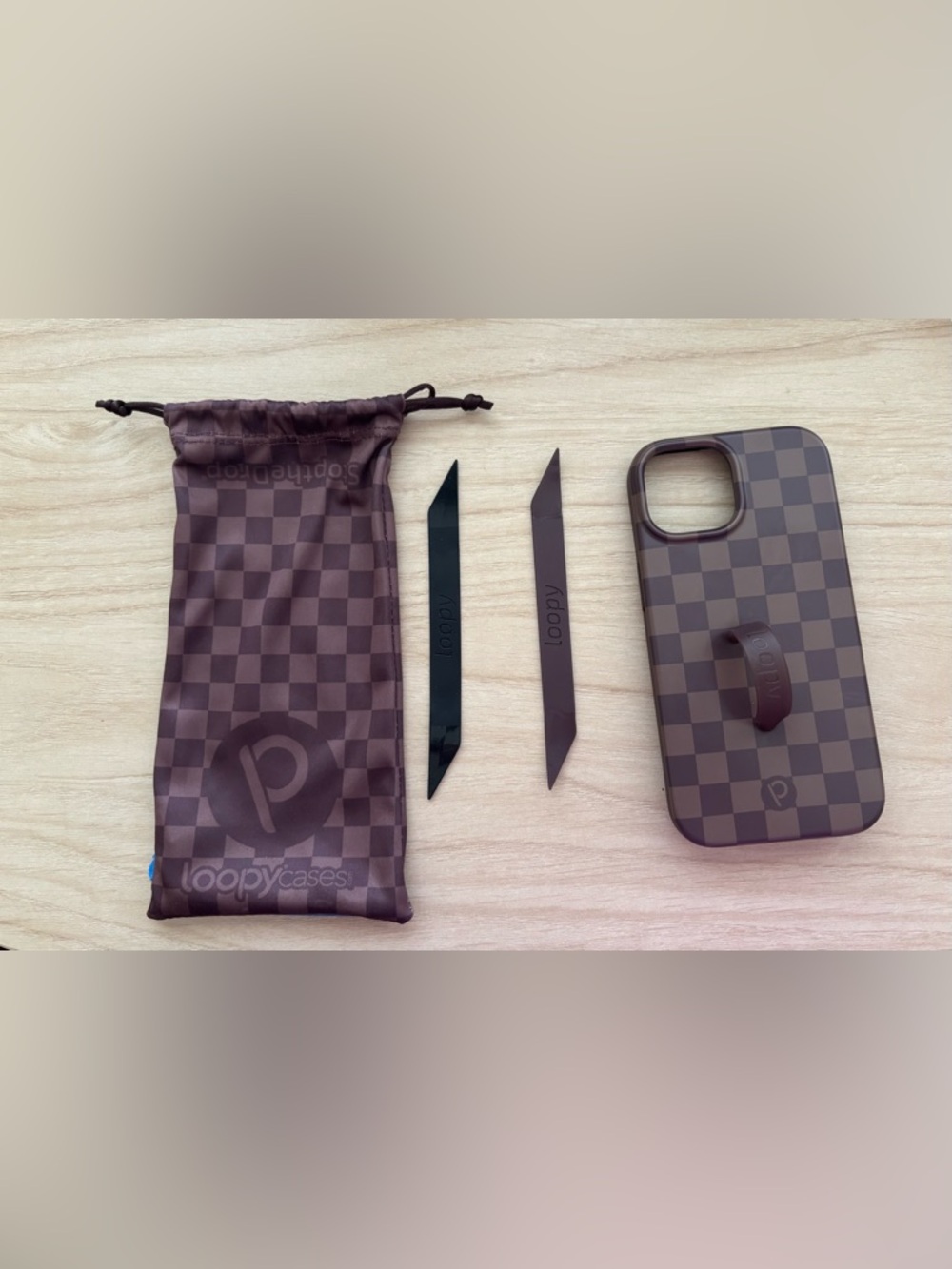 Loopy Case Brown Checkerboard Phone Case with thin loops (iPhone 15)
